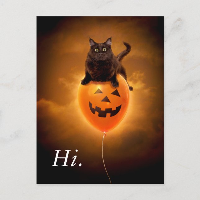 Invitation Carte Postale Chat sur un ballon d'Halloween (Devant)