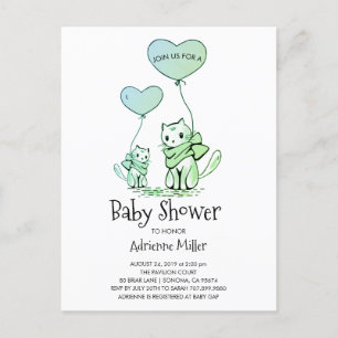 Invitation Carte Postale Chatons et ballons en Whimsical Baby shower pour g