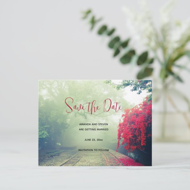 Invitation Carte Postale Chemins de fer Misty Photo Pittoresque Enregistrer (Debout devant)
