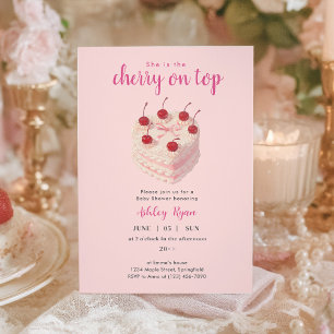 Invitation Carte Postale Cherry sur l'invitation Baby shower Top Cake