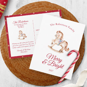 Invitation Carte Postale Cheval à bascule de Noël vintage