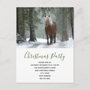 Invitation Carte Postale Cheval Brown dans une fête de Noël en forêt d'hive