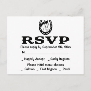 Invitation Carte Postale Cheval de mariage RSVP Western noir et blanc Campa