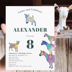 Invitation Carte Postale Chèvre à thème Anniversaire de fête Vert