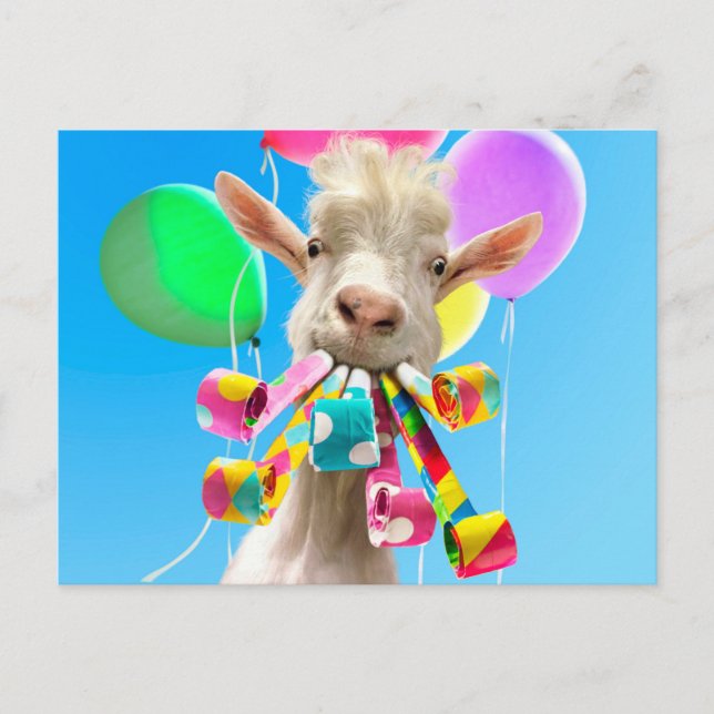 Invitation Carte Postale Chèvre avec pétards de fête (Devant)