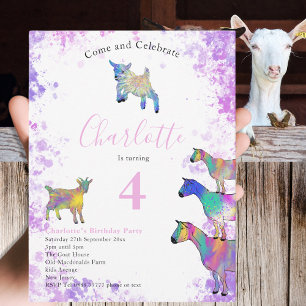 Invitation Carte Postale Chèvres colorées Filles Fête d'anniversaire
