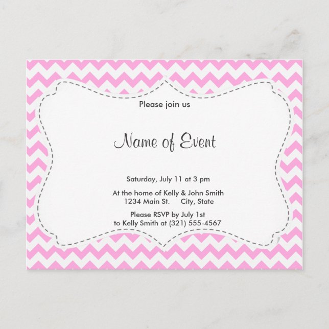 Invitation Carte Postale Chevron rose (Devant)