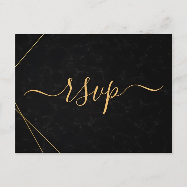 Invitation Carte Postale Chic Black & Gold cadre géométrique rsvp (Devant)