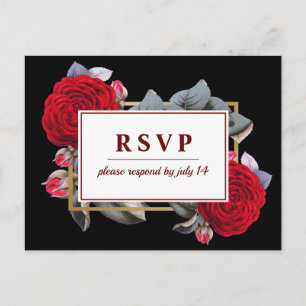 Invitation Carte Postale Chic Bourgogne Rouge rose Blossom Noir Mariage RSV