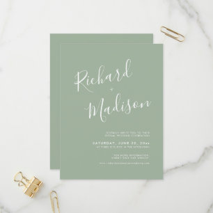 Invitation Carte Postale Chic Calligraphie Sage Green Photo Mariage virtuel