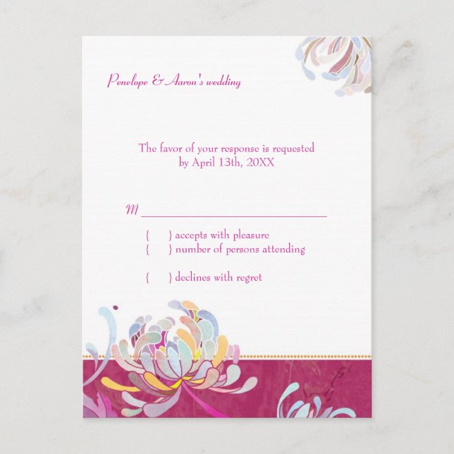 Invitation Carte Postale Chic Floral Fuchsia Wedding RSVP (Devant)