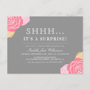 Invitation Carte Postale Chic Floral Shh... C'est une fête d'anniversaire s
