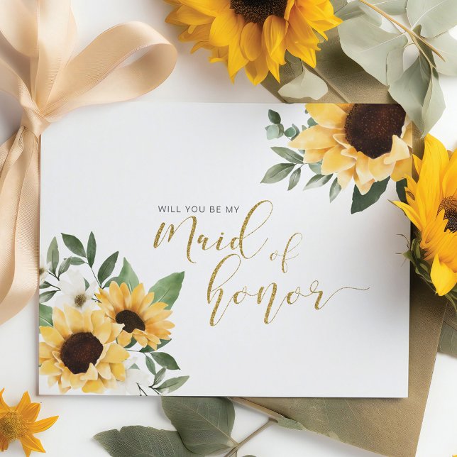 Invitation Carte Postale Chic floral tournesol serez-vous une femme d'honne (Chic Floral Sunflower Will You Be Maid of Honor Invitation Postcard)