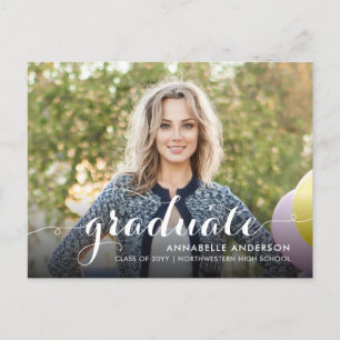 Invitation Carte Postale Chic Graduate Script Typography Graduate Party