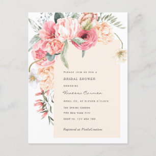 Invitation Carte Postale Chic jardin thème aquarelle fleurie douche nuptial