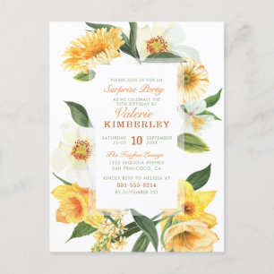 Invitation Carte Postale Chic Jaune Fête de Surprise Florale