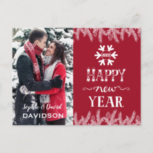 Invitation Carte Postale Chic Joyeux Nouvel An Typographie Pin Blanc Photo