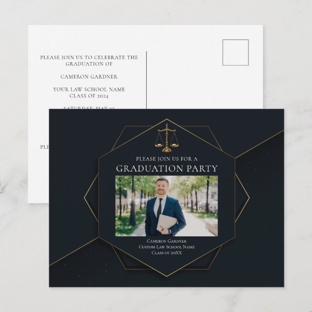 Invitation Carte Postale Chic Law School Photo Graduation Party (Devant / Derrière)