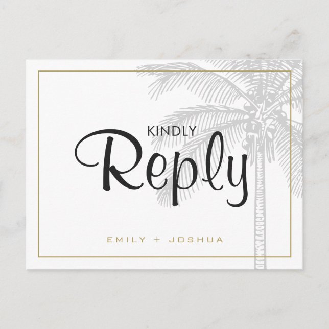 Invitation Carte Postale Chic Palm Tree & Gold Wedding RSVP Personnalisé (Devant)