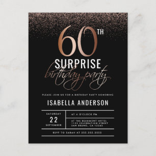 Invitation Carte Postale Chic Rose Gold 60th Surprise Anniversaire Party