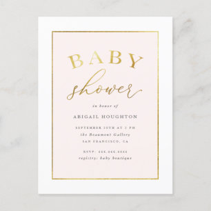 Invitation Carte Postale Chic rougissent le baby shower rose de typographie