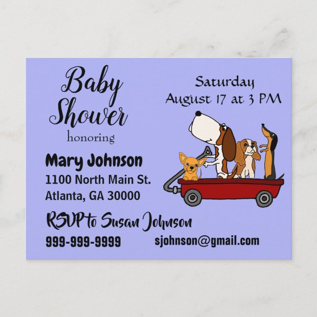 Invitation Carte Postale Chiens amusants dans le Baby shower Wagon (Devant)