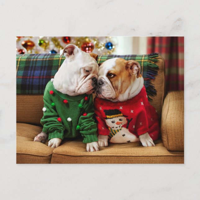 Invitation Carte Postale Chiens de Noël en pulls (Devant)