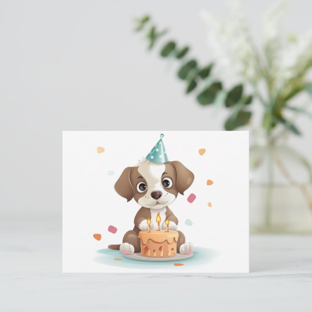 Invitation Carte Postale Chiot d'anniversaire (Debout devant)