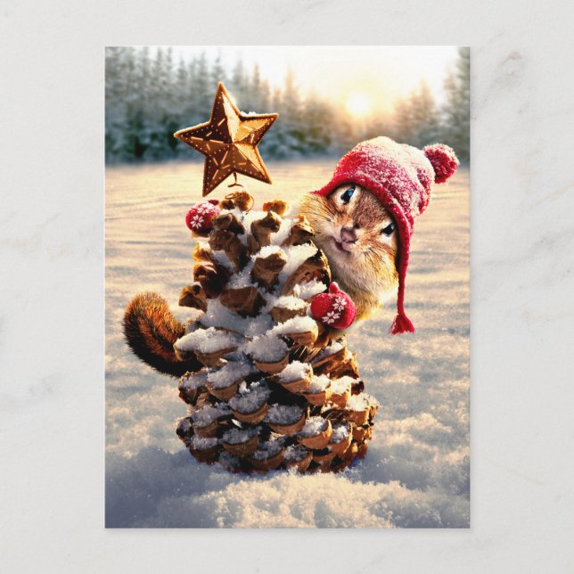 Invitation Carte Postale Chipmunk Avec Pine Cone Tree (Devant)