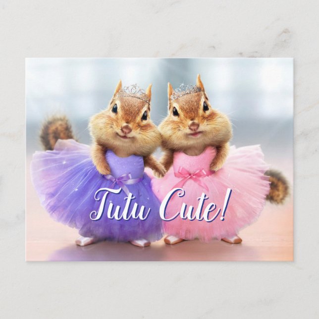 Invitation Carte Postale Chipmunk Ballerina Duo (Devant)