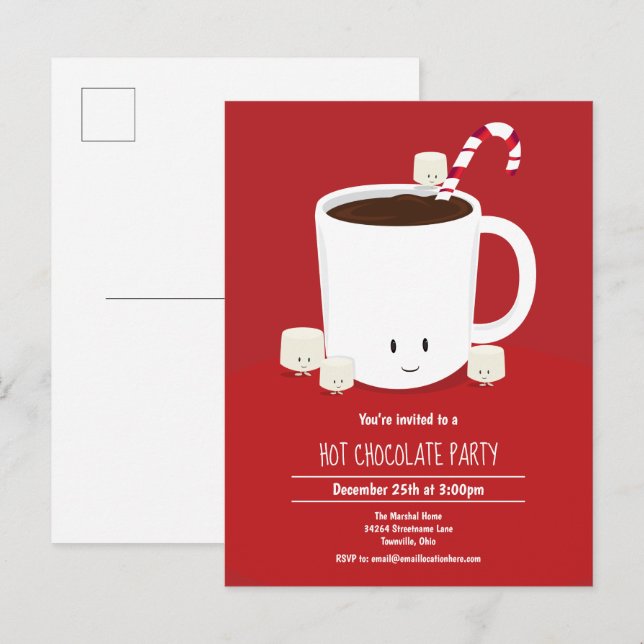Invitation Carte Postale Chocolat chaud Fête de Noël au cacao chaud (Devant / Derrière)