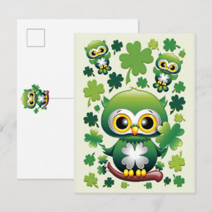 Invitation Carte Postale Chouette bébé mignon St Patrick dessin animé