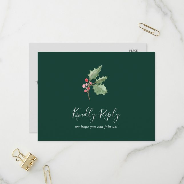 Invitation Carte Postale Christmas Green Song Request RSVP (Devant/Arrière en situation)