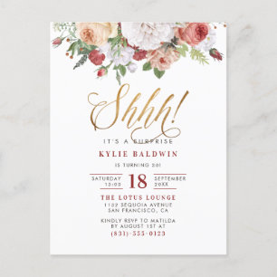 Invitation Carte Postale Chut ! Parties scintillant d'or Script Surprise fê