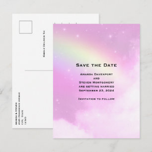 Invitation Carte Postale Ciel rose avec citron jaune arc-en-ciel Enregistre