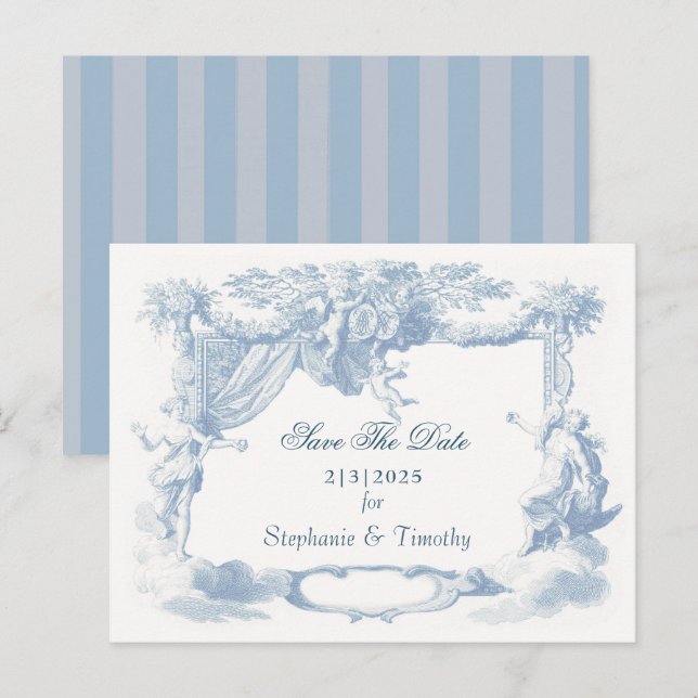 Invitation Carte Postale Cimier victorien Dusty Bleu Baroque (Devant / Derrière)