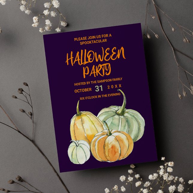 Invitation Carte Postale Citrouille à la menthe orange violet fête d'Hallow (Purple orange mint pumpkin Halloween party)