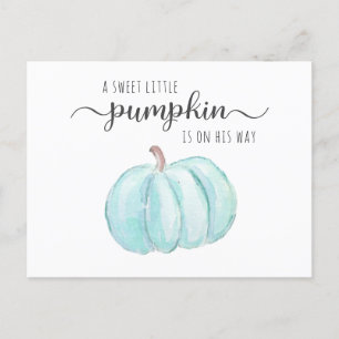 Invitation Carte Postale Citrouille Bleu Aquarelle bébé garçon douche par l