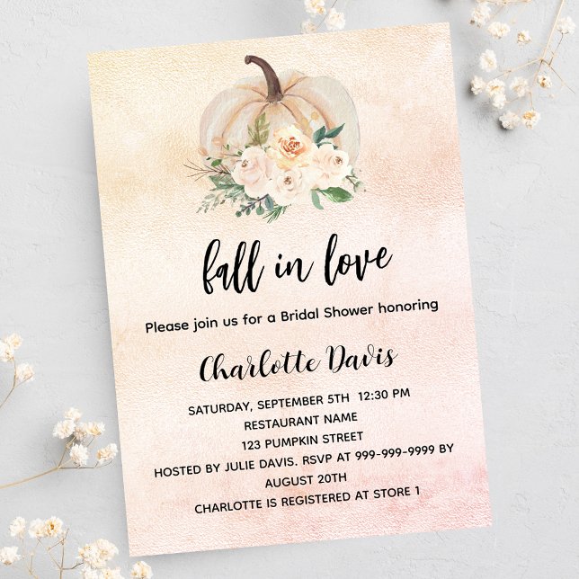Invitation Carte Postale Citrouille de douche nuptiale tombent dans l'amour (Créateur téléchargé)