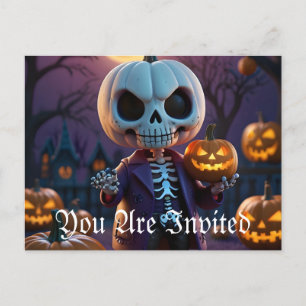Invitation Carte Postale Citrouille Patch Skeleton Companion