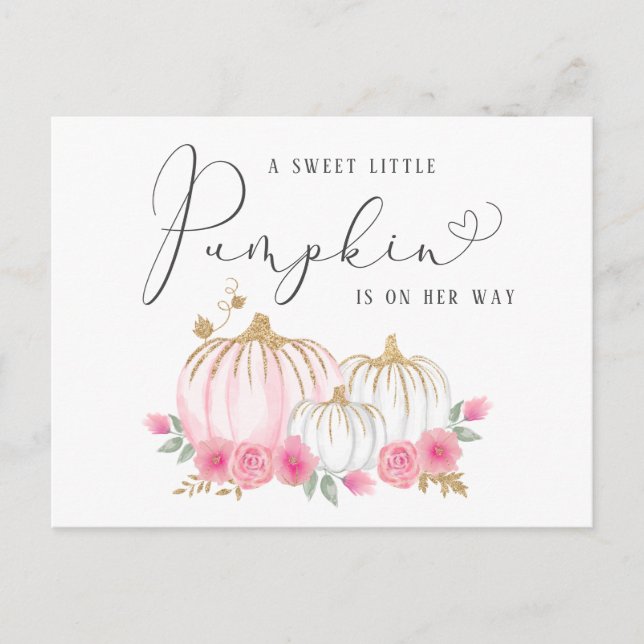 Invitation Carte Postale Citrouille Rose Floral Baby Girl Douche virtuelle (Devant)
