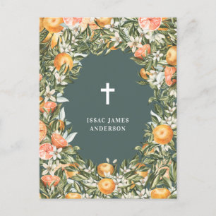 Invitation Carte Postale Citrus, orange + fleurs baptême baptême baptême ba
