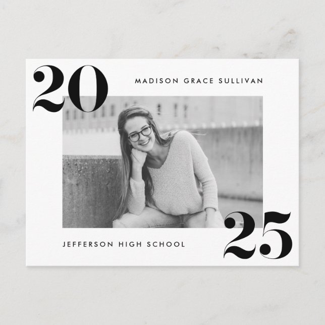 Invitation Carte Postale Classe Bold de 2025 Black Photo Graduation Party (Devant)