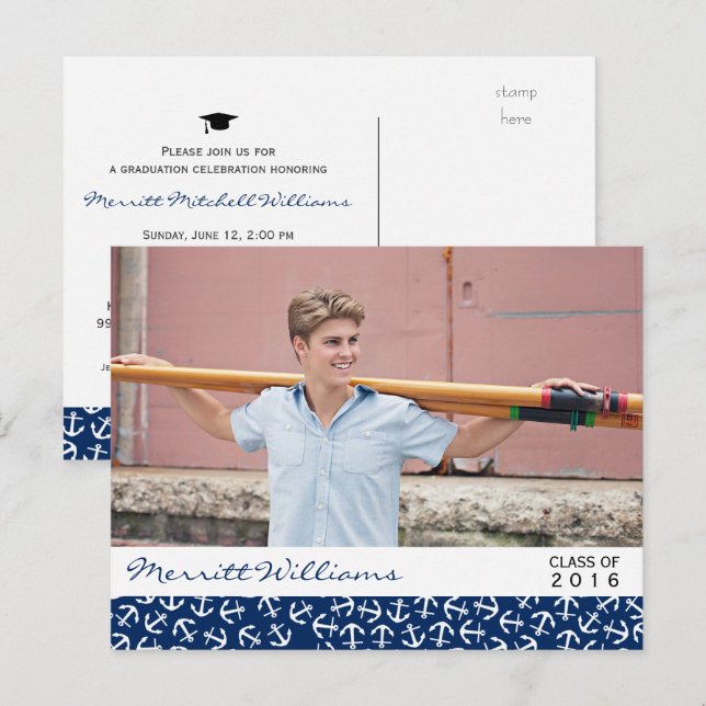 Invitation Carte Postale Classe d'Ancres nautiques de 20XX Party (Devant / Derrière)