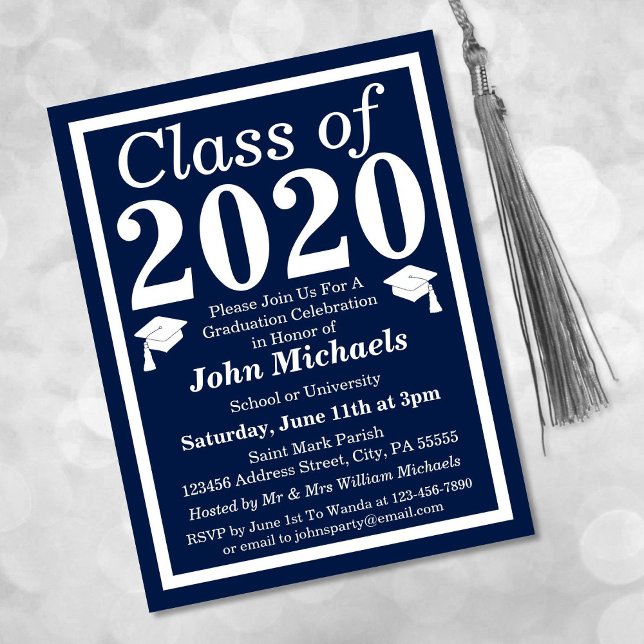 Invitation Carte Postale Classe de 2024 Marine White Graduation (Créateur téléchargé)