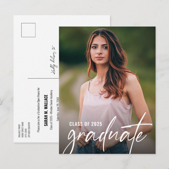 Invitation Carte Postale Classe de Photo Classique Graduate de 2025 sur mes (Devant / Derrière)