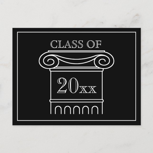 Invitation Carte Postale Classe d'études Année Élégante Noir moderne Blanc (Devant)