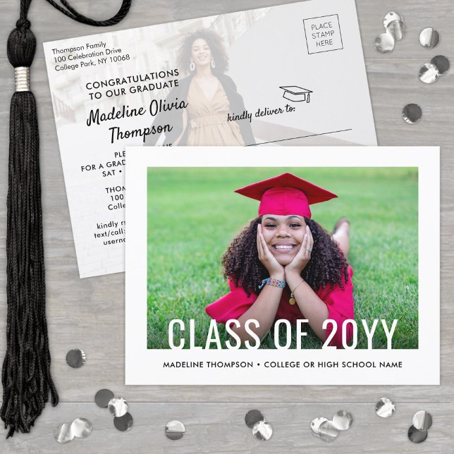 Invitation Carte Postale Classe moderne Année & 2 Graduate Photos Graduatio (Créateur téléchargé)