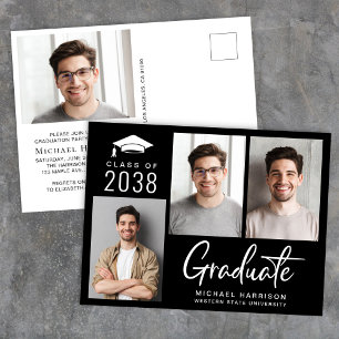 Invitation Carte Postale Classe photo moderne de 2025 Black Graduation Part