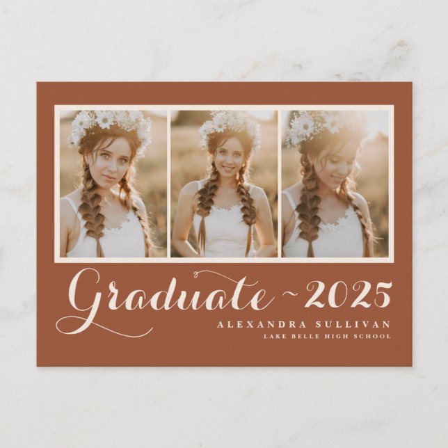 Invitation Carte Postale Classe Terracotta de 2025 Collage photo Graduation (Devant)